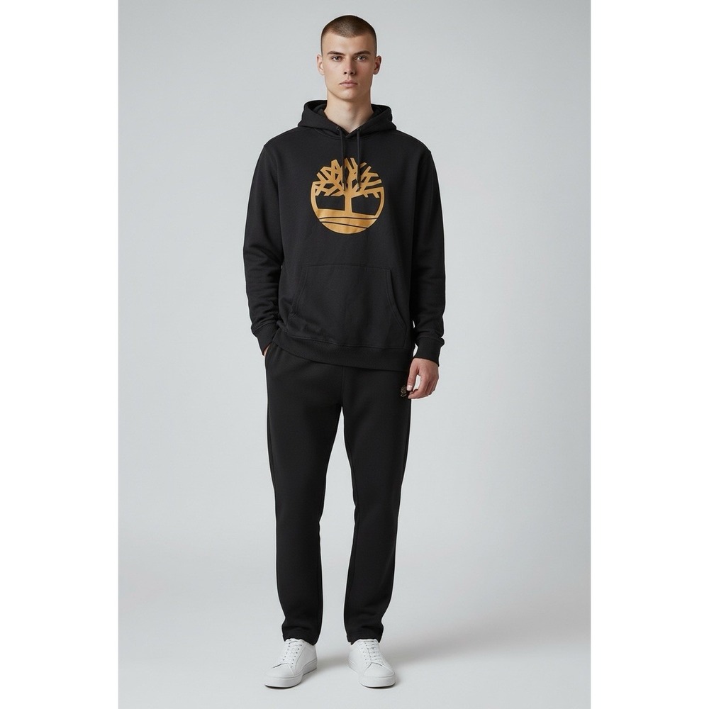 Timberland Black Hoodie Sweatshirt with Gold Kennebec River Tree Logo Size Large